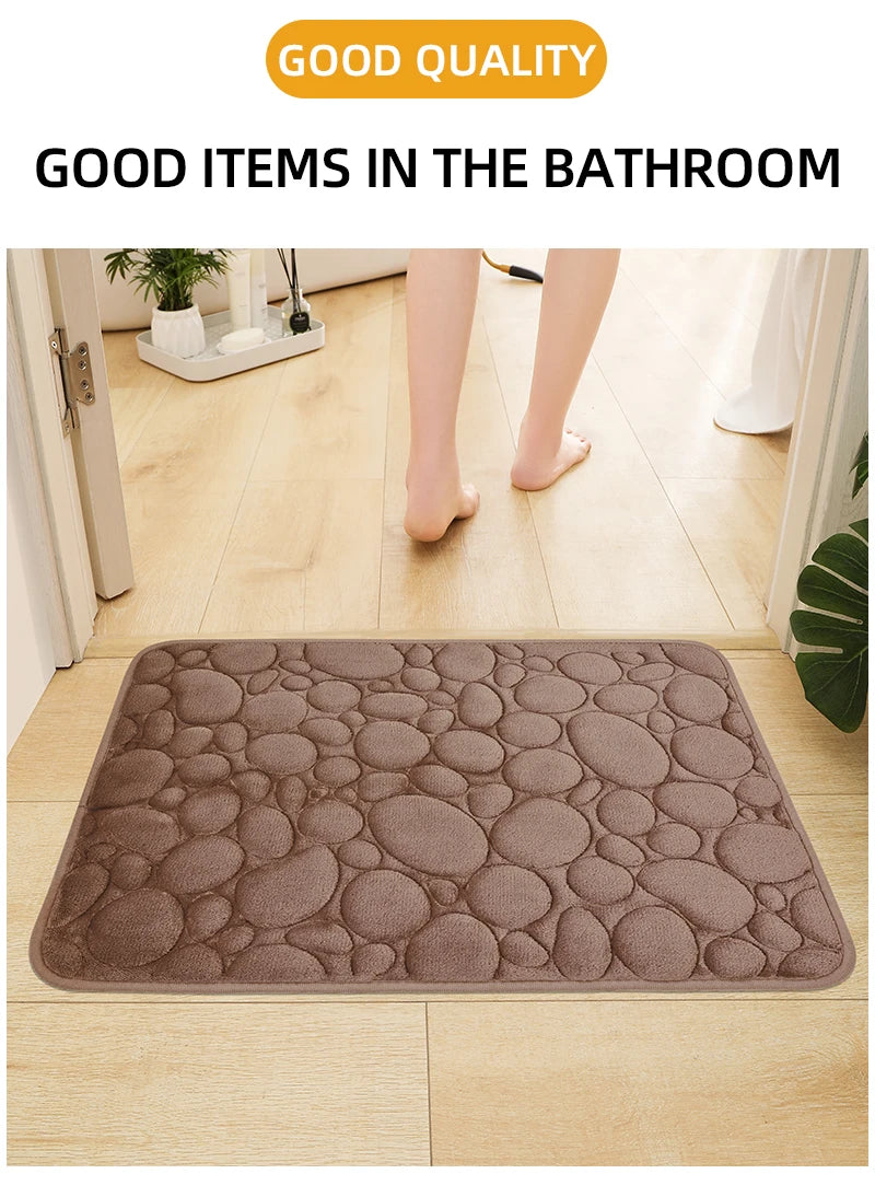 Embroidered Pebble Coral Velvet Bathroom Mat Set U-Shaped Absorbent Foot Rug Two-Piece