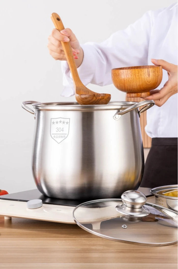 22cm Stainless Steel Stock Pot with Glass Cover – Soup & Kitchen Tool