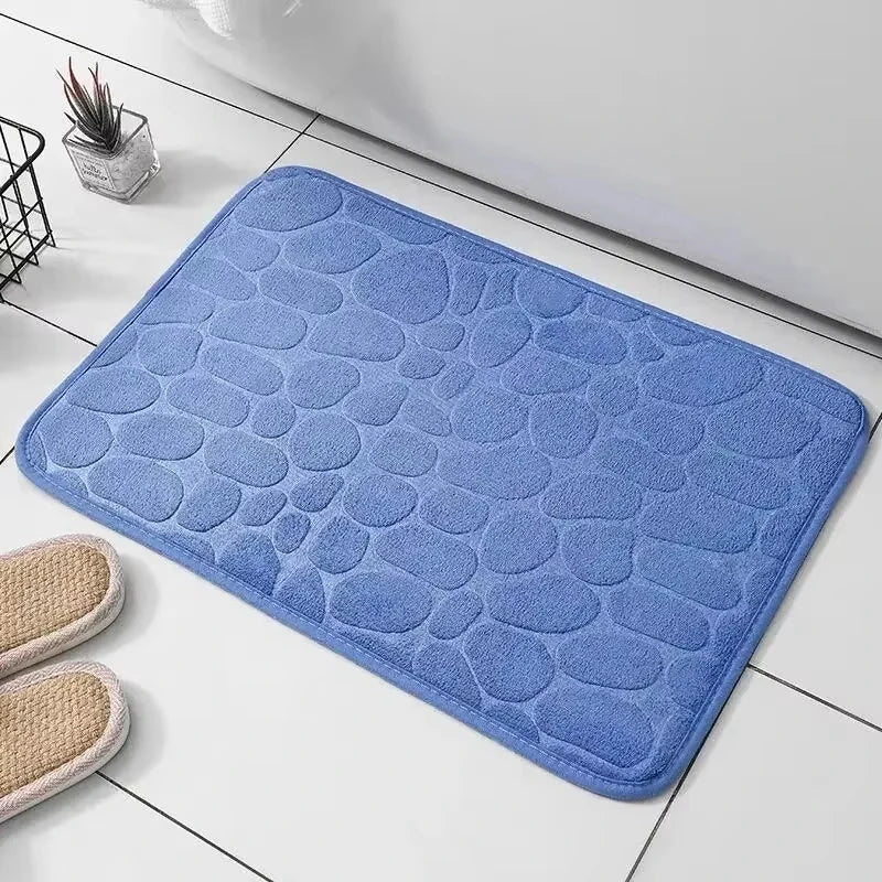 Memory Foam Embossed Velvet Bathroom & Living Room Mat – Non-Slip Cobblestone Floor Carpet