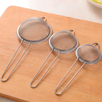 3-Piece Stainless Steel Fine Mesh Strainer Set with Handle & Hook – Colander Sifter for Juice, Soy Milk & Kitchen Use