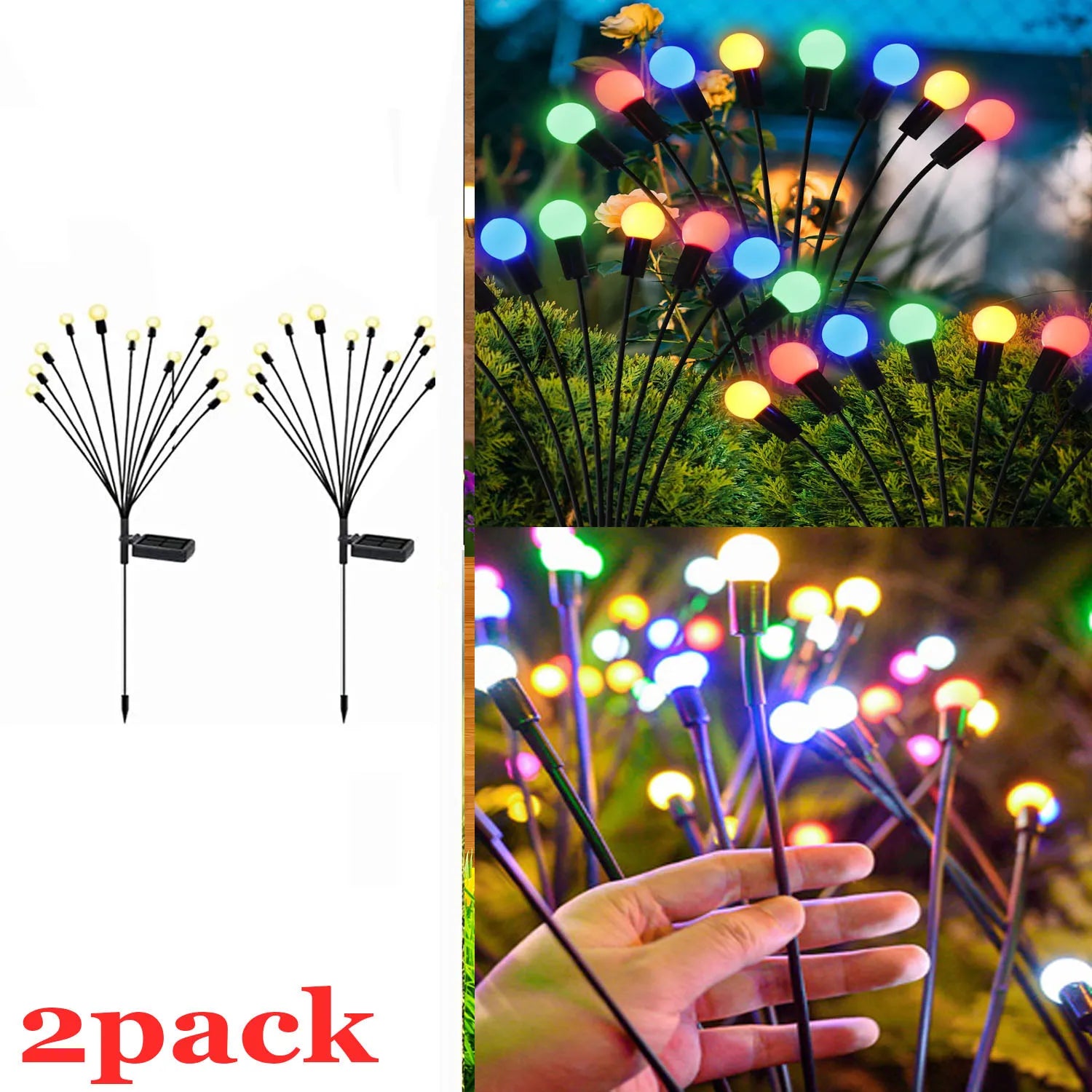 Solar Garden Stake Lights IP66 Waterproof RGB Warm
