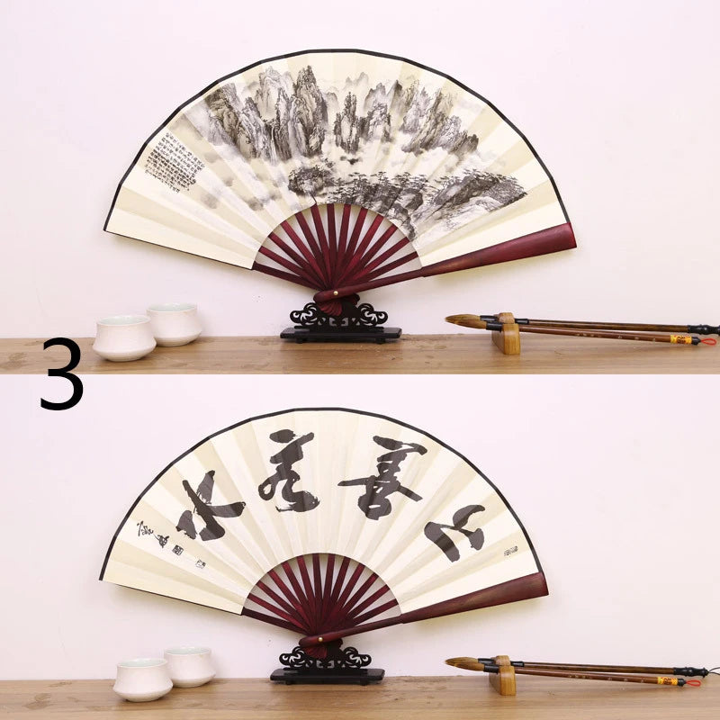 Silk & Bamboo Folding Fan Retro Decorative Handheld Fan 27x48cm
