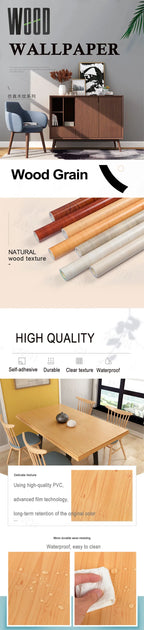 PVC Vinyl Wood Grain Wallpaper Self-Adhesive Waterproof 60cm Roll
