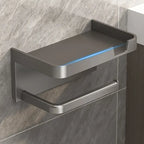 Wall-Mounted No-Drill Toilet Paper Holder with Shelf & Phone Stand, Plastic Bathroom Tissue Dispenser