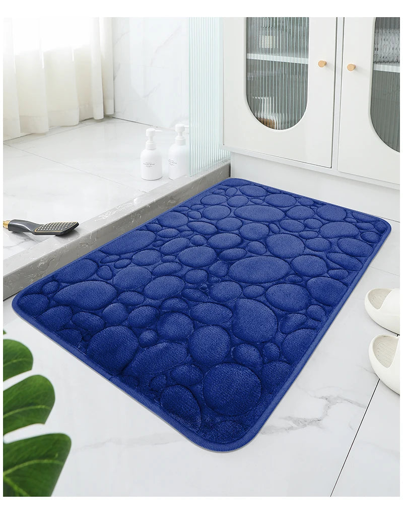 Embroidered Pebble Coral Velvet Bathroom Mat Set U-Shaped Absorbent Foot Rug Two-Piece