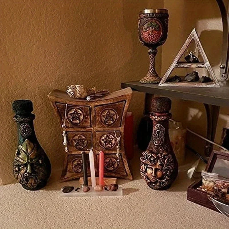 Vintage Witch Bottle Celestial Moon Resin Decor Vase Art