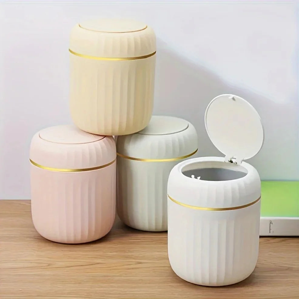 Mini Desktop Trash Can with Lid Durable Plastic Garbage Waste Bin for Office, Bedroom & Home