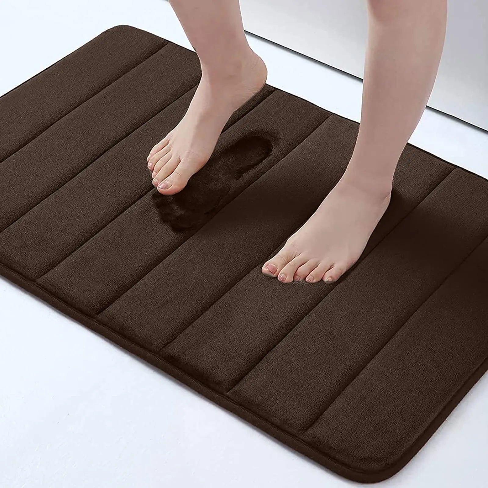 Memory Sponge Stripe Bathroom Mat Non-Slip Absorbent Machine Washable Floor Rug