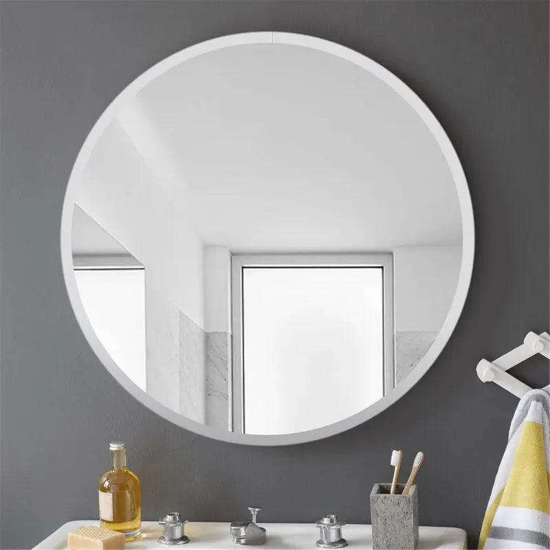 Sleek Round Wall Mirror in White Finish - 40cm Modern Design