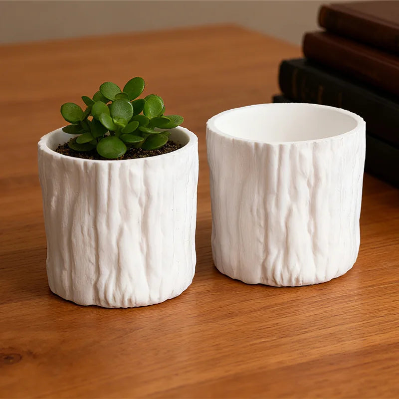 Mini Plastic Flower Pots Imitating Tree Bark