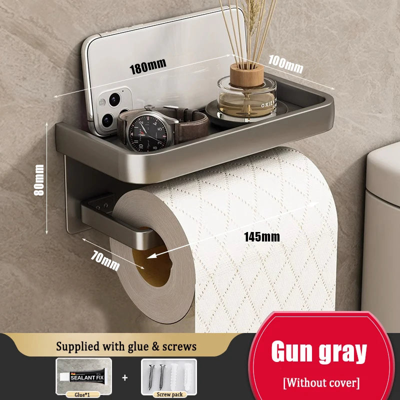 Drill-Free Wall-Mounted Aluminum Toilet Paper Holder Bathroom & Kitchen Tissue Rack