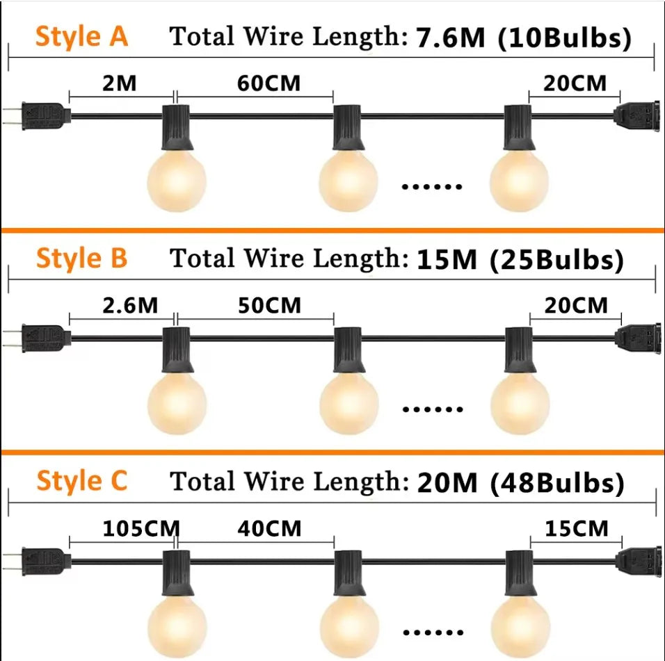 G40 Amber Glass String Lights 220V Waterproof Wedding Decor