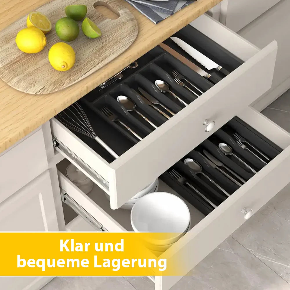 Adjustable Expandable Cutlery Tray – Plastic Drawer Organizer for Spoons, Forks & Knives