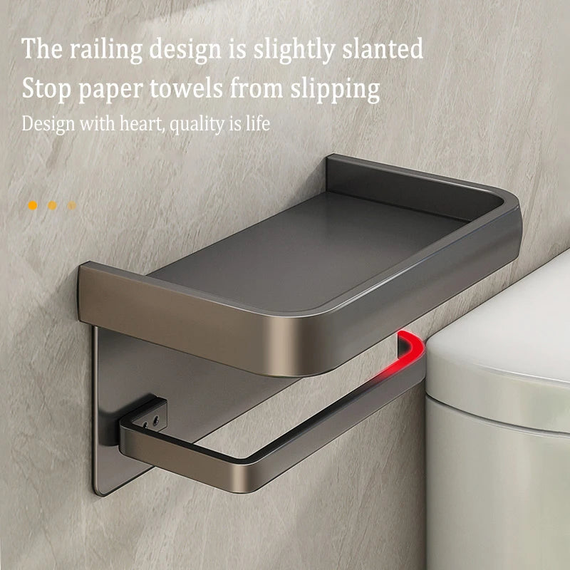 Drill-Free Wall-Mounted Aluminum Toilet Paper Holder Bathroom & Kitchen Tissue Rack