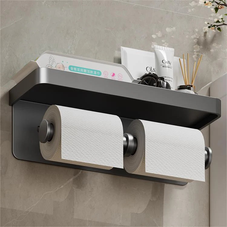 Wall-Mounted Toilet Paper Holder with Mobile Phone Shelf Bathroom & Kitchen Roll Rack