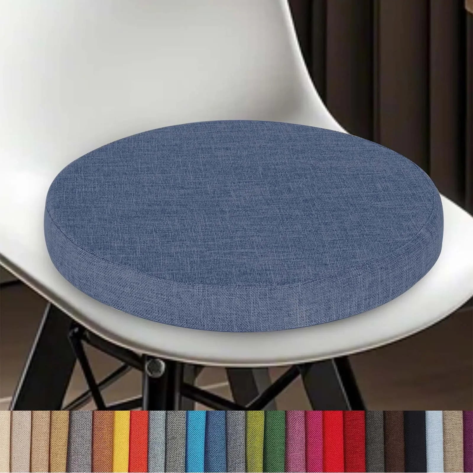 Round Linen Seat Cushion – Breathable PU Foam Pad for Dining & Bar Chairs