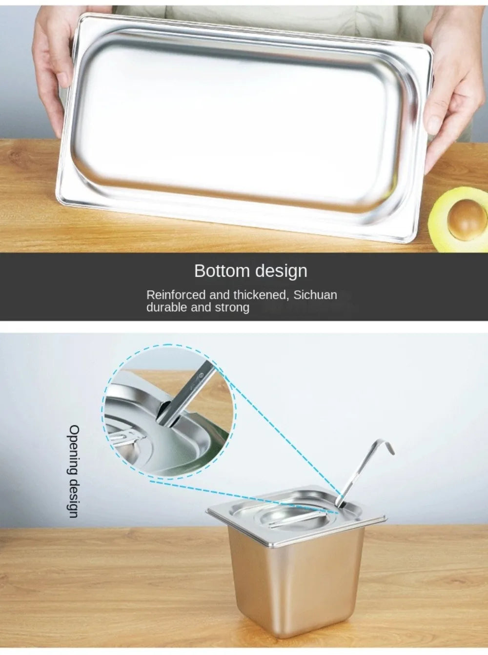 304 Stainless Steel Food Storage Pan – Durable Buffet & Kitchen Use