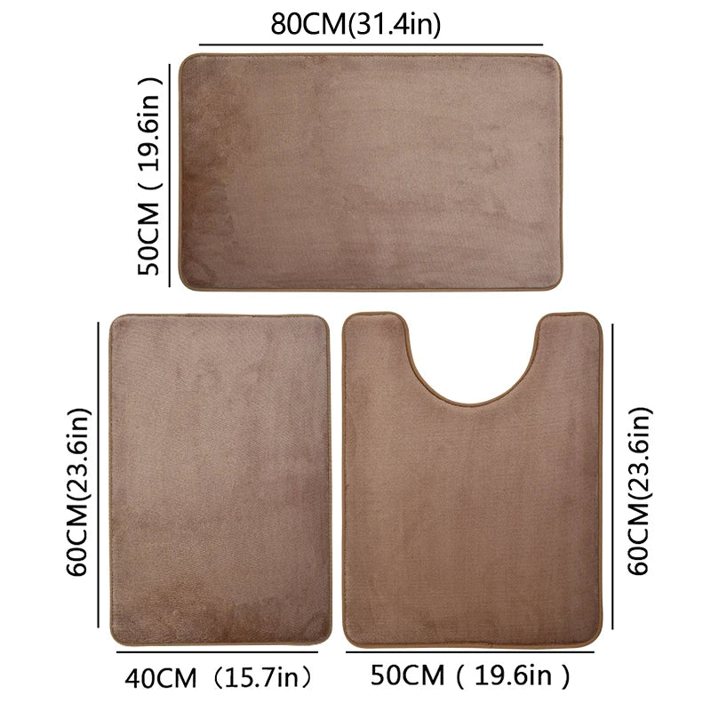 Three-Piece Bathroom Mat Set Non-Slip Microfiber Absorbent Floor Rugs Soft and Comfortable