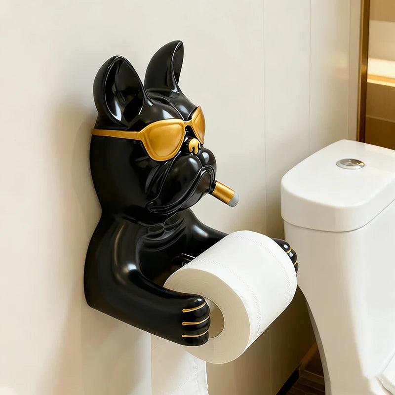 French Bulldog Toilet Paper Holder Wall-Mounted Resin Bathroom Roll Rack