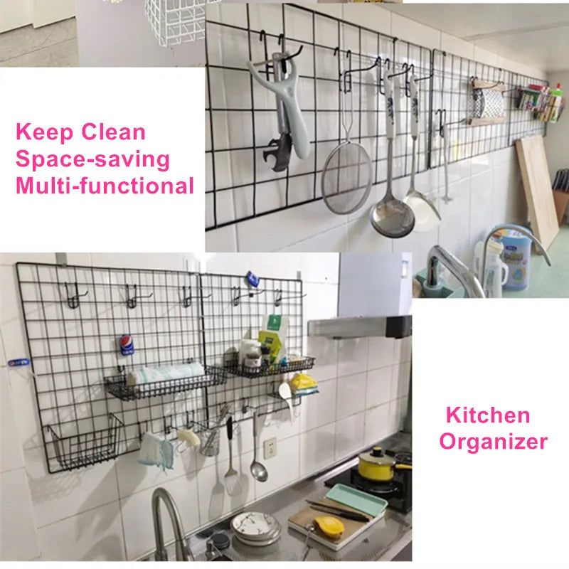 Metal Wall-Mounted Grid Shelf Organizer DIY Photo & Storage Rack