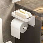Wall-Mounted No-Drill Toilet Paper Holder with Shelf & Phone Stand, Plastic Bathroom Tissue Dispenser