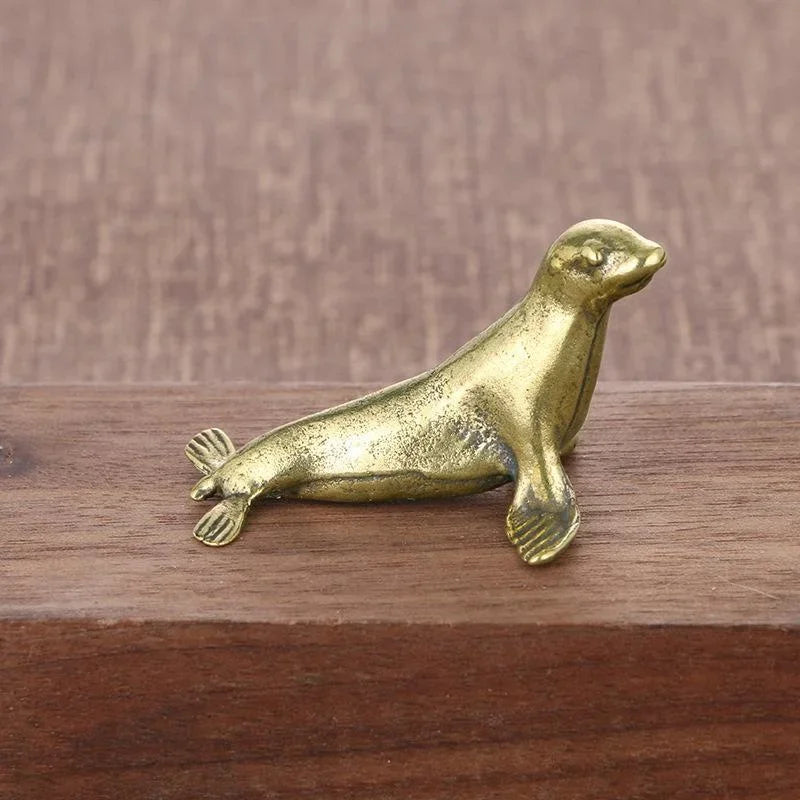 Vintage Brass Seal Ornament Small Decorative Desk Sculpture Home Craft