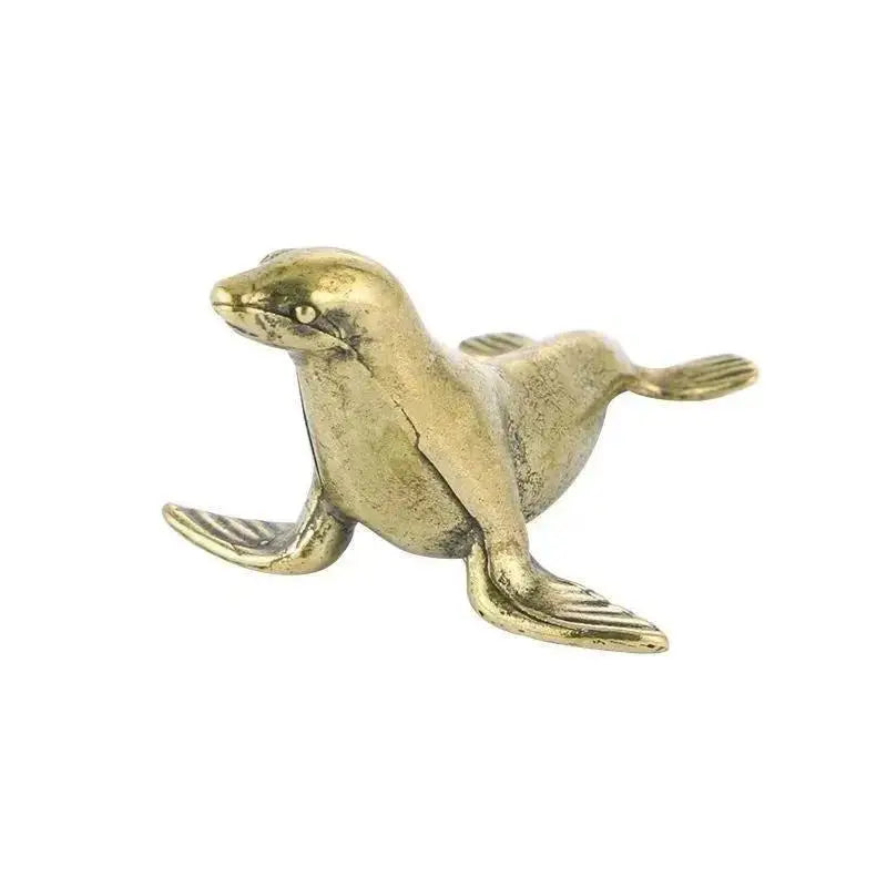Vintage Brass Seal Ornament Small Decorative Desk Sculpture Home Craft