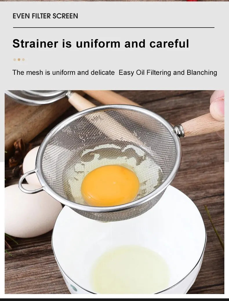 304 Stainless Steel Mesh Filter Spoon with Wooden Handle