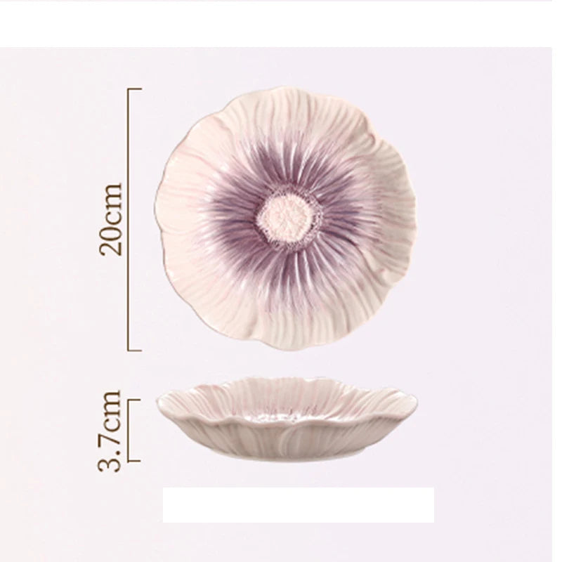Relief Purple Floral Ceramic Plate – Flower Shaped Durable Tableware