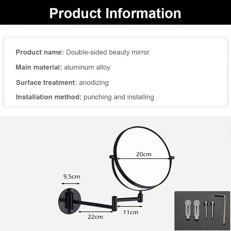 360° Rotating Double-Sided Wall Mirror with 3X Magnification and Flexibility