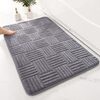 Thickened Striped Bathroom Floor Mat Non-Slip Absorbent Cotton Velvet Rug Solid Color