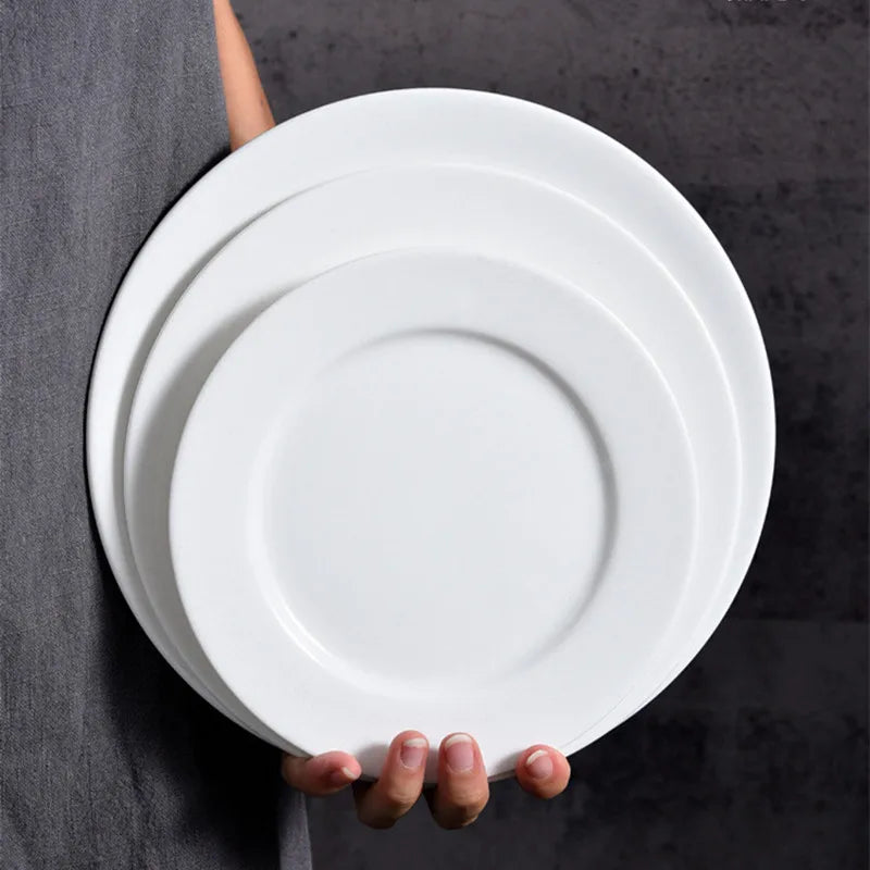 Round Ceramic Plate – Solid Porcelain Tableware for Home & Hotel