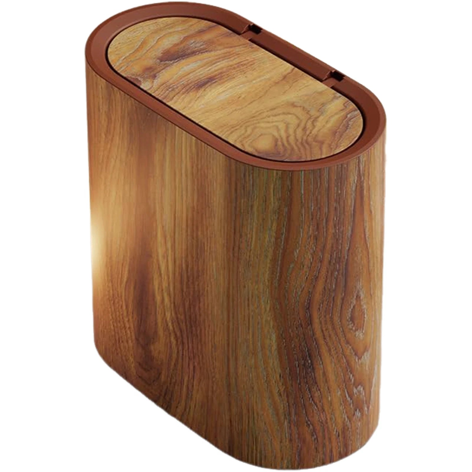 Bathroom Trashcan with Lid, Marble Wood Pattern Plastic Waste Bin for Home, Office, School