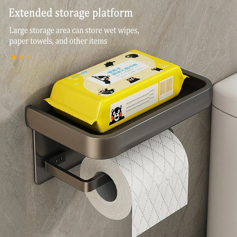 Drill-Free Wall-Mounted Aluminum Toilet Paper Holder Bathroom & Kitchen Tissue Rack