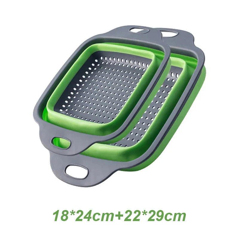 2PCS Silicone Folding Drain Basket – Square & Round Kitchen Strainer