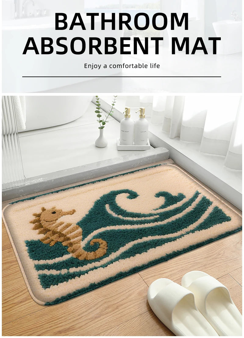 Cartoon Animal Bathroom Mat – Soft, Absorbent, Non-Slip Shower & Toilet Floor Rug for Kids