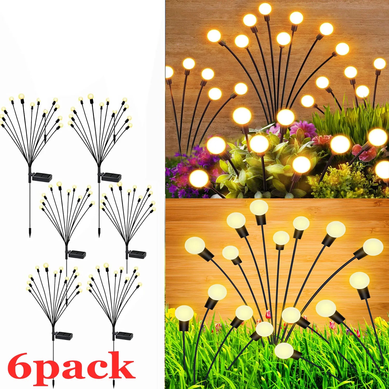 Solar Garden Stake Lights IP66 Waterproof RGB Warm