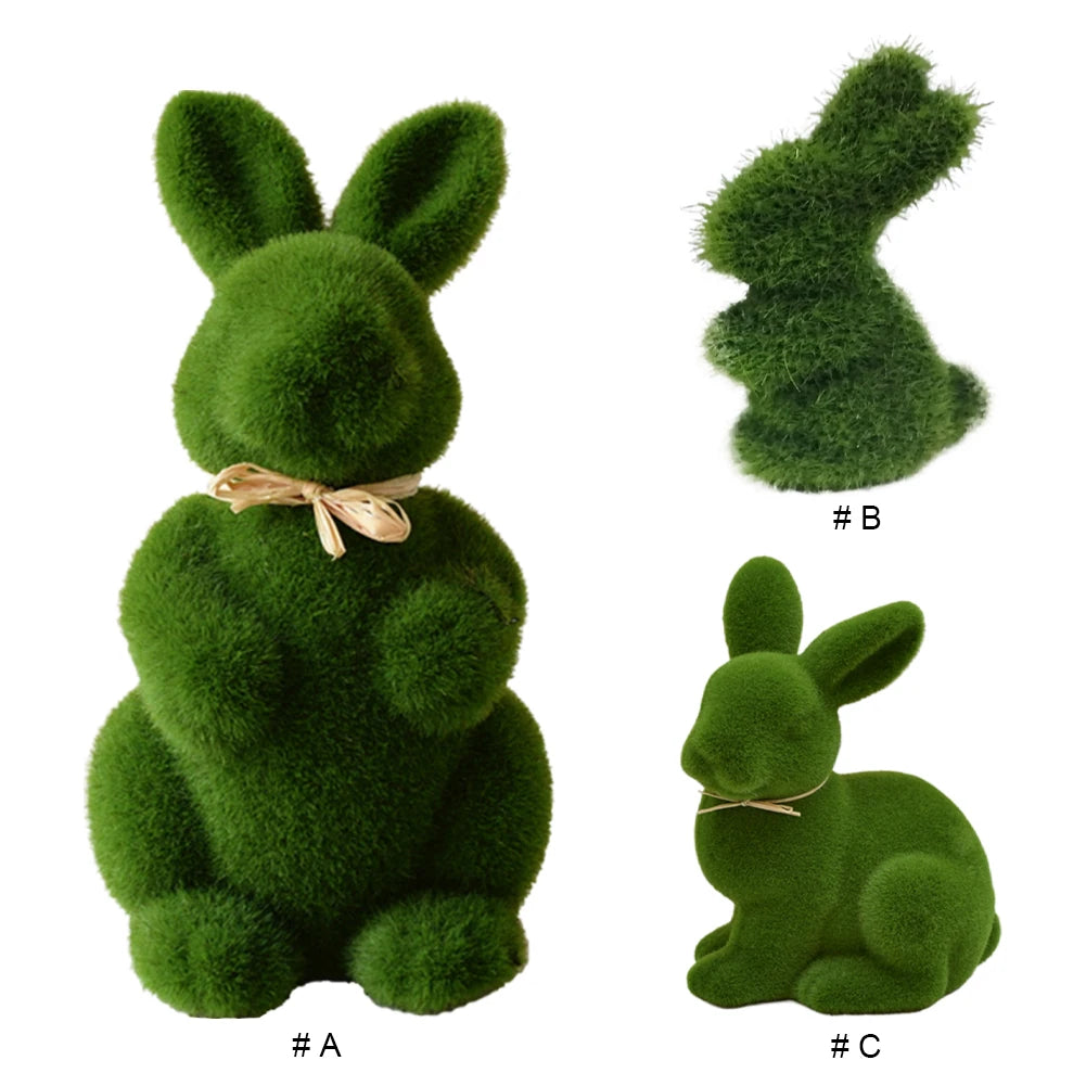 Artificial Moss Easter Bunny Figurine – Cute Foam Flocking Decoration