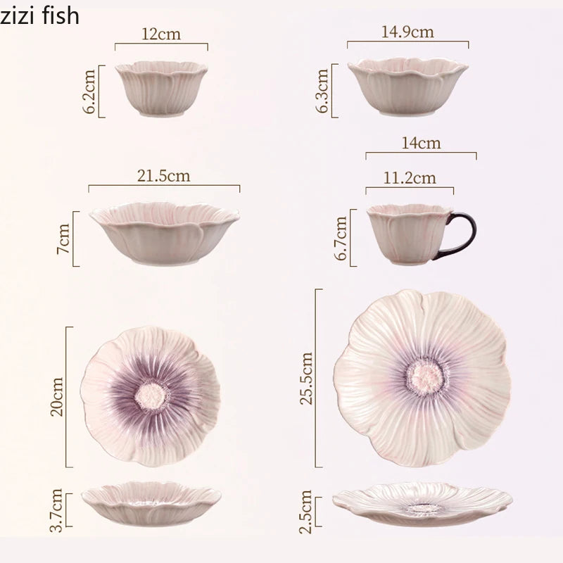 Relief Purple Floral Ceramic Plate – Flower Shaped Durable Tableware