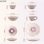 Relief Purple Floral Ceramic Plate – Flower Shaped Durable Tableware
