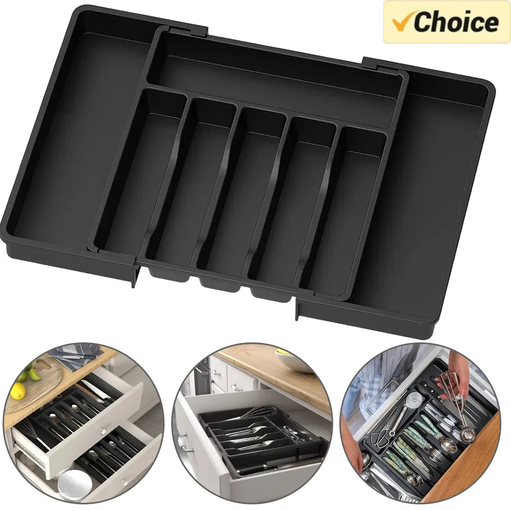 Adjustable Expandable Cutlery Tray – Plastic Drawer Organizer for Spoons, Forks & Knives