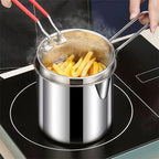 Deep Frying Pot with Strainer Basket & Tongs – Stainless Steel Tempura Frying Pot