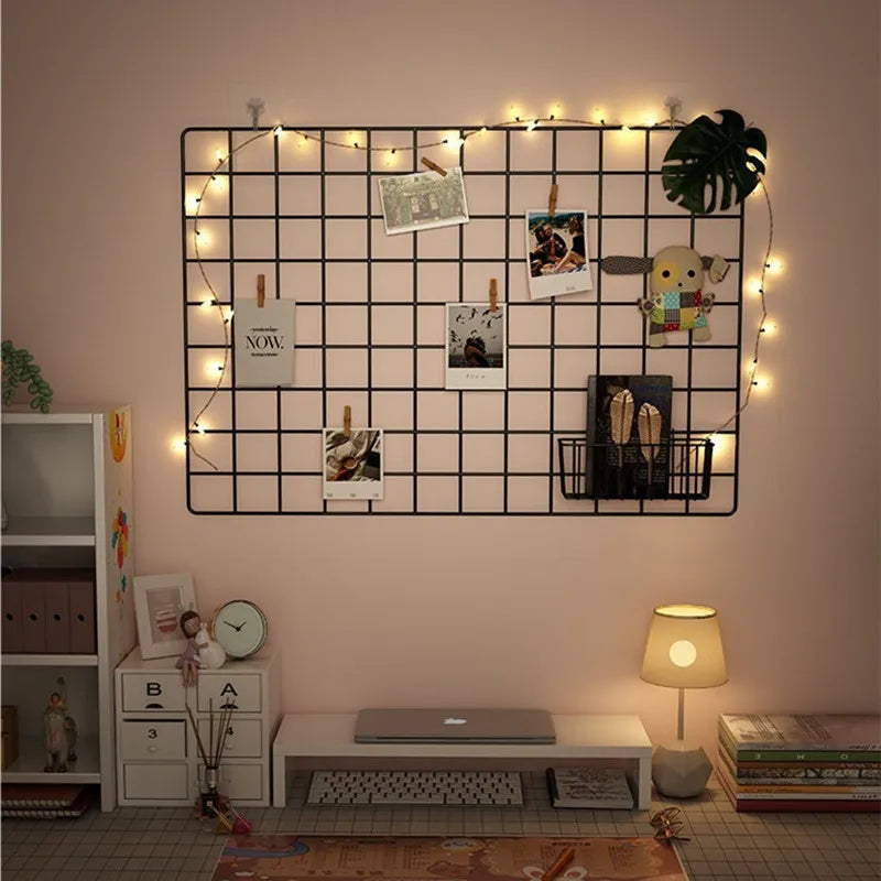 Metal Wall-Mounted Grid Shelf Organizer DIY Photo & Storage Rack