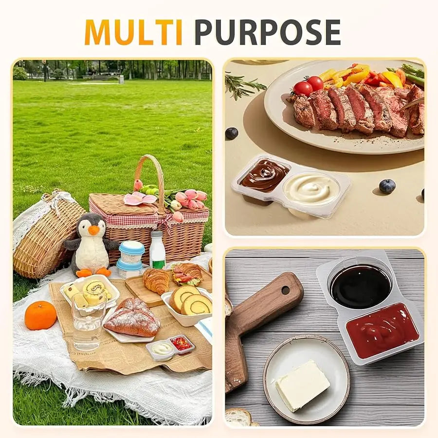 Reusable Double Compartment Snack & Condiment Container – Leak-Proof Plastic Storage Box