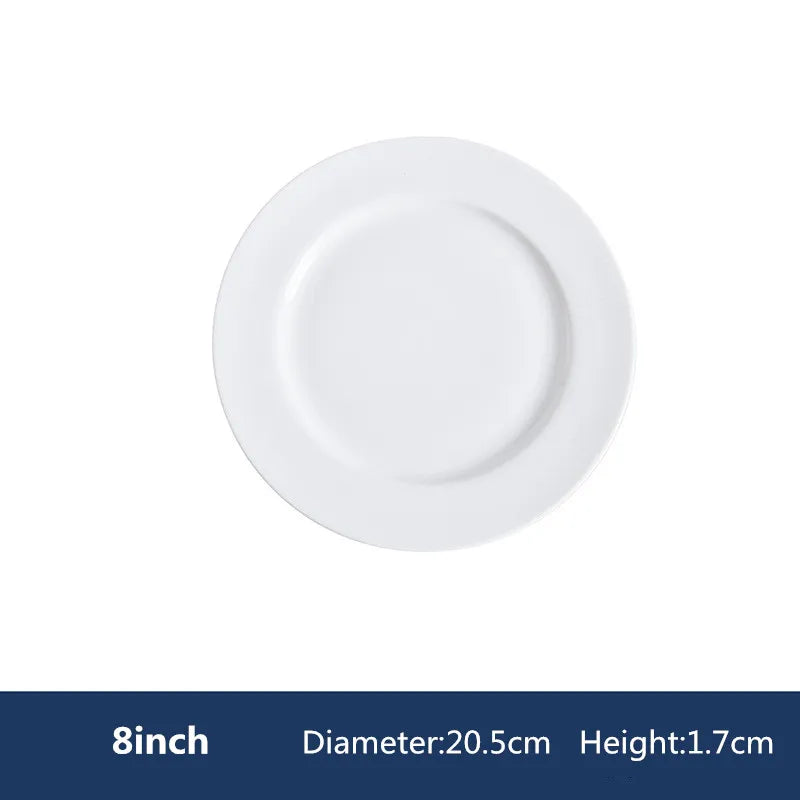 Round Ceramic Plate – Solid Porcelain Tableware for Home & Hotel