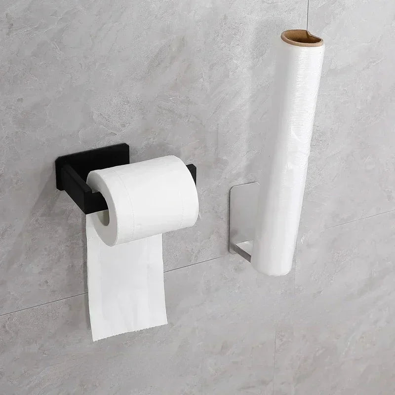 Self-Adhesive Stainless Steel Toilet Paper Holder Black Finish for Bathroom