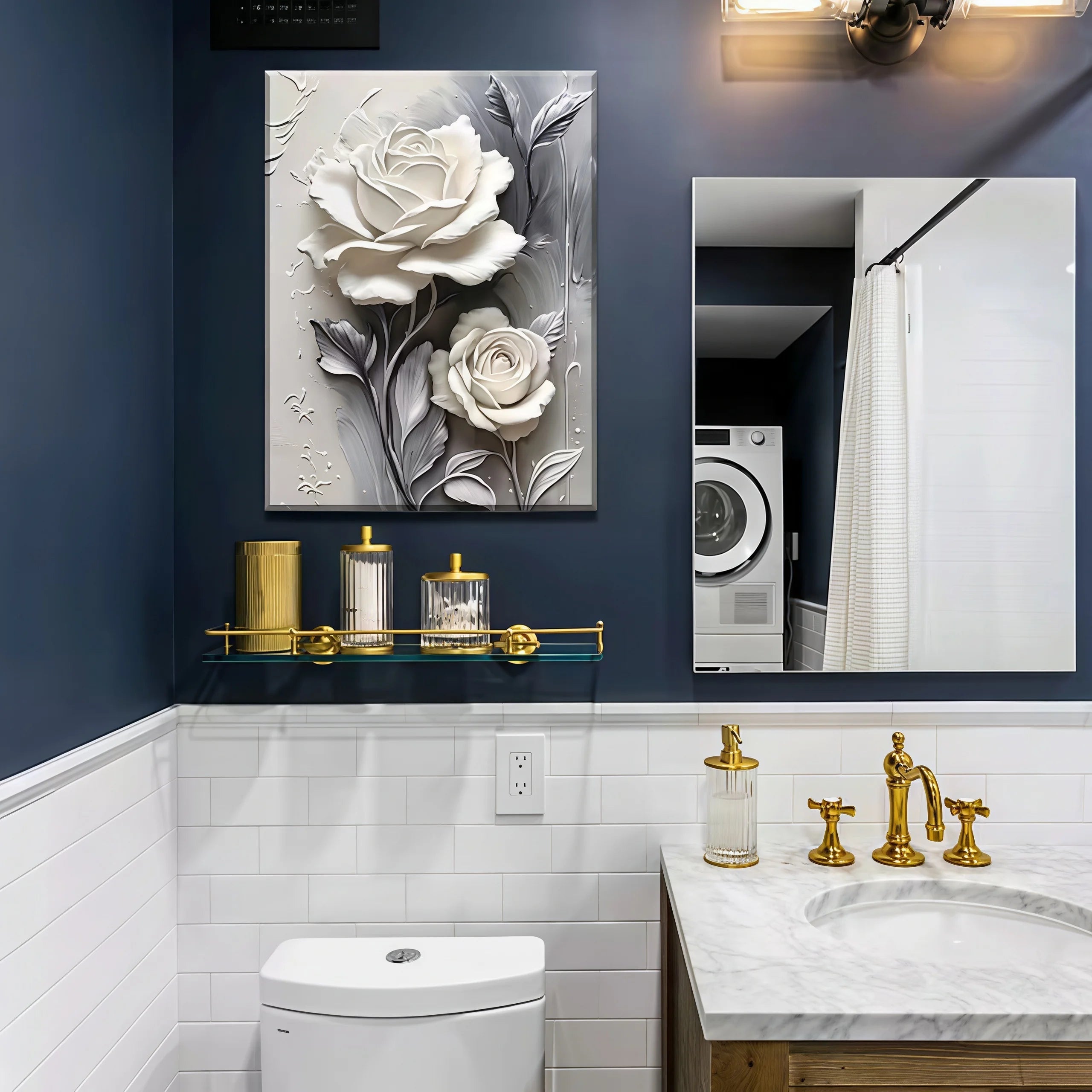 Elegant White Rose Canvas Art Vertical Floral Wall Decor