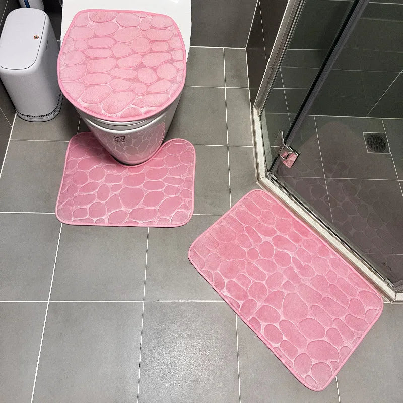3-Piece Microfiber Bathroom Mat Set Non-Slip Absorbent Floor Rugs Soft and Comfortable