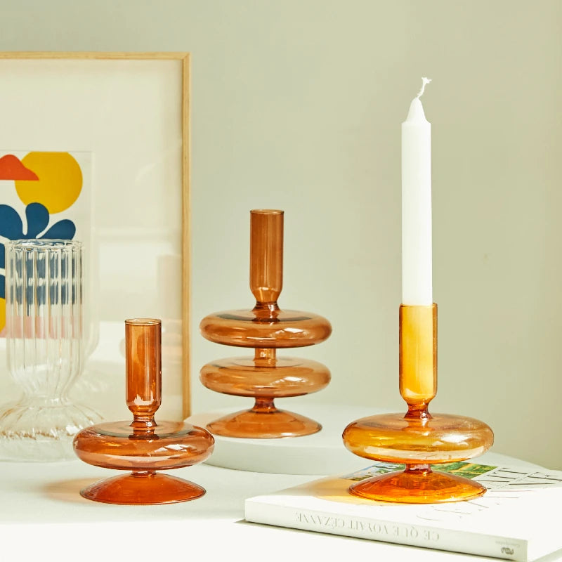 Handmade Nordic Glass Candlestick – Retro Candle Holder & Vase