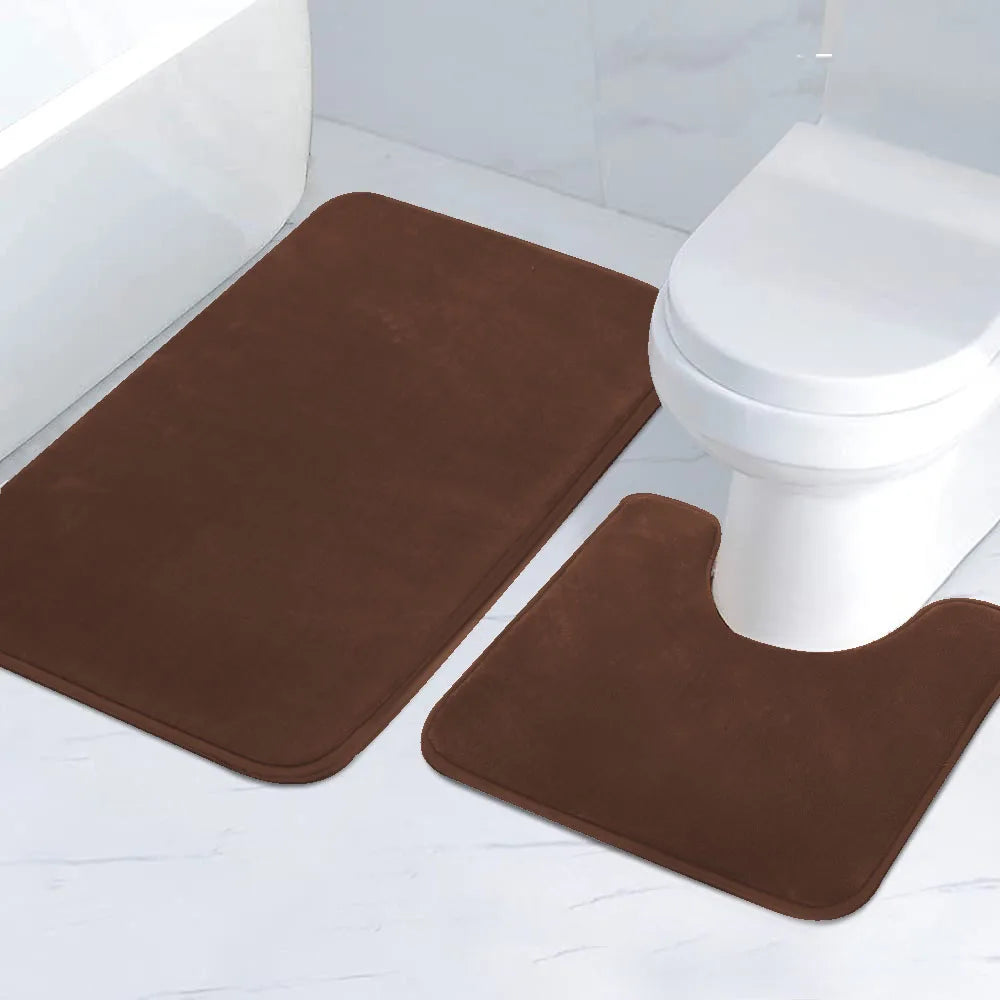 2-Piece Striped Bathroom Mat Set Non-Slip Absorbent Microfiber Floor Rugs Machine Washable